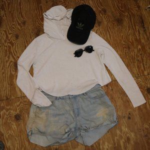 Ribbed Cropped Forever 21 Hooded Long Sleeve